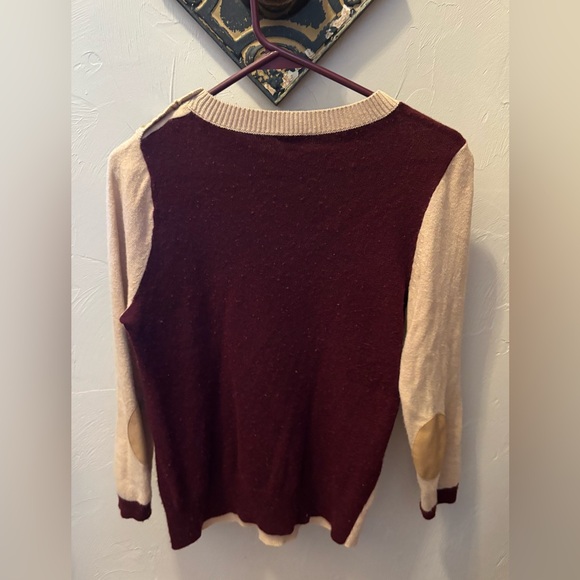 J. Crew Women's Tan and Burgundy Crew Neck Sweater - Picture 2 of 5